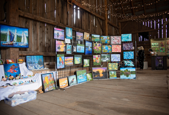 Gallery of paintings in a barn